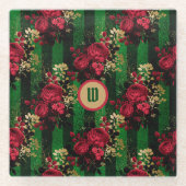 Gothische rode rozen en strips met Initiaal Glazen Onderzetter (Voorkant)
