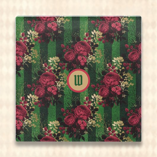 Gothische rode rozen en strips met Initiaal Glazen Onderzetter