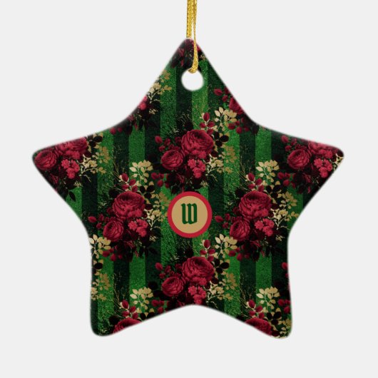 Gothische rode rozen en strips met Initiaal Keramisch Ornament (Achterkant)