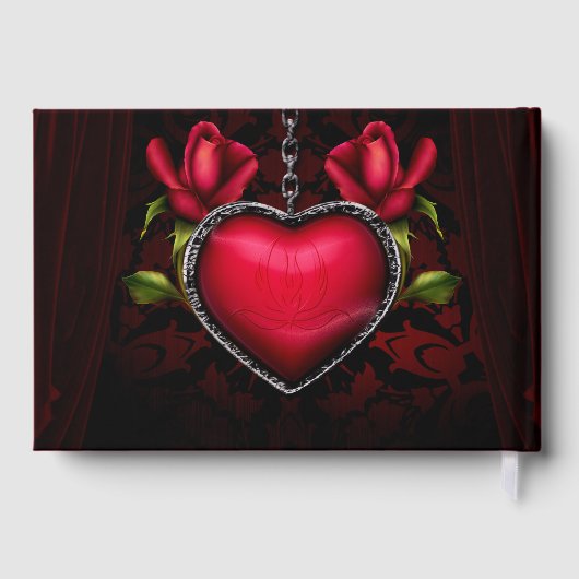 Gothische romantiek rode hartketting & rozen perso gastenboek (Achterkant)