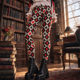 Gothische Rood en Zwart Barok Speelkaart Kleuren Leggings
