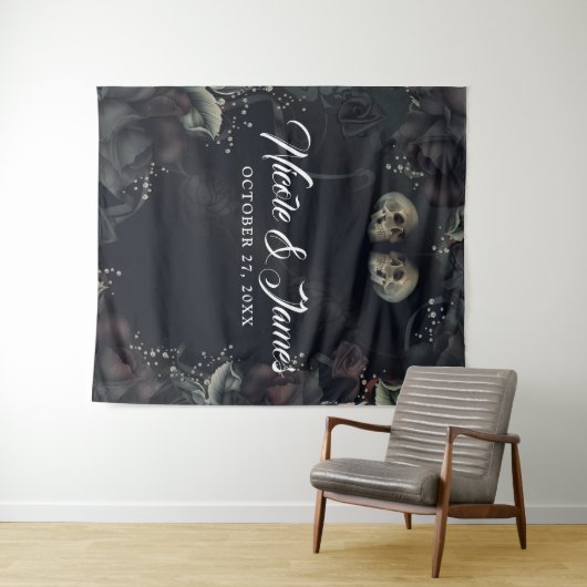 Gothische Rozen en achtergrond rond de bruiloft Wandkleed (In Situ (horizontaal))
