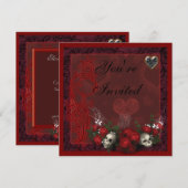 Gothische Rozen en hart Zwarte en rode dag Kaart (Voorkant / Achterkant)