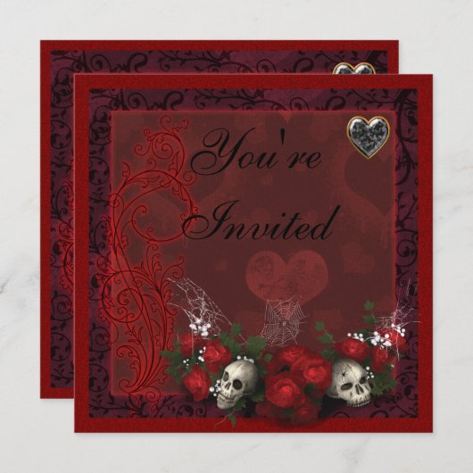 Gothische Rozen en hart Zwarte en rode dag Kaart (Voorkant / Achterkant)