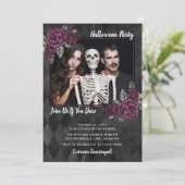 Gothische Rozen Foto Halloween Party Invitation Kaart (Staand voorkant)