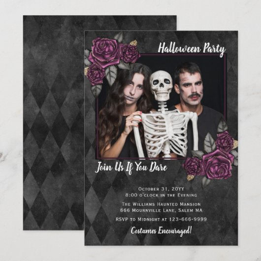 Gothische Rozen Foto Halloween Party Invitation Kaart (Voorkant / Achterkant)