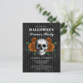 Gothische Rozen & Schedel Halloween Dinerfeest Briefkaart (Staand voorkant)