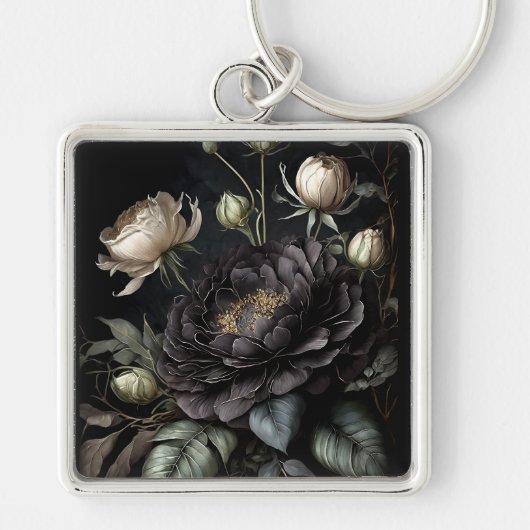 Gothische rozenboeket Zwarte bloem Sleutelhanger (Voorkant)