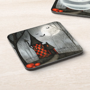 Gothische schaakbord Halloween-toren Bier Onderzetter