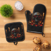 Gothische Schedel Altaar Halloween Oven Mitts Set (Top down)
