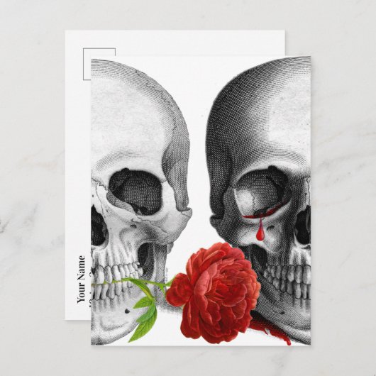 Gothische schedel Donkere Romance Bloedscheurtje R Aankondigingskaart (Voorkant / Achterkant)