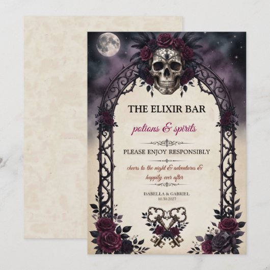 Gothische Schedel Elixir Bar Halloween Uitnodiging (Voorkant / Achterkant)