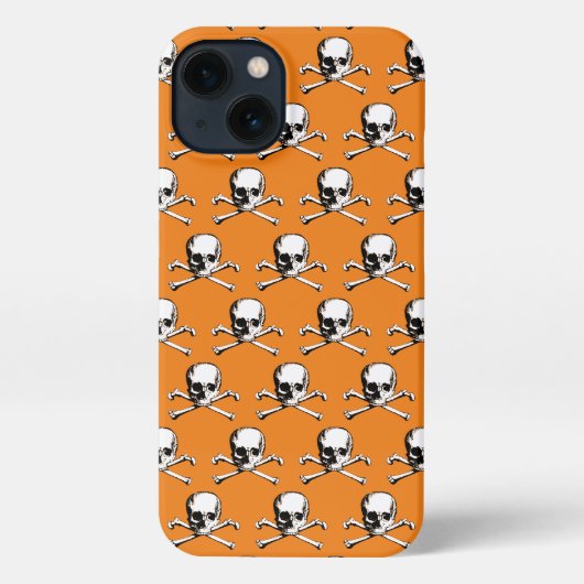 Gothische schedel en kroesbeenpatroon Oranje iPhone Hoesje (Achterkant)