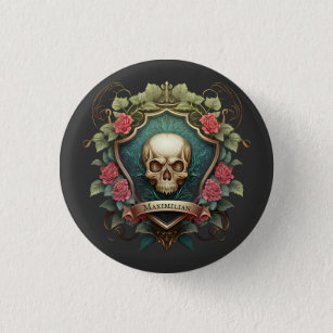 Gothische schedel en Ornament van Rozen Ronde Button 3,2 Cm