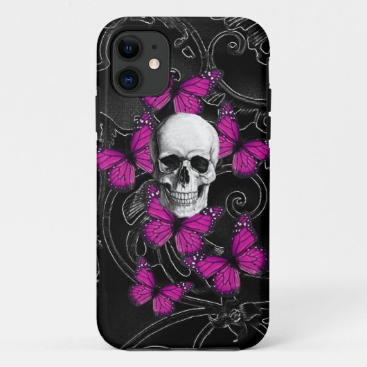 Gothische schedel en paarse vlinders Case-Mate iPhone case (Achterkant)
