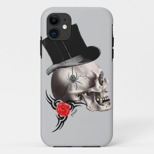 Gothische schedel en roos tattoo Case-Mate iPhone case (Achterkant)