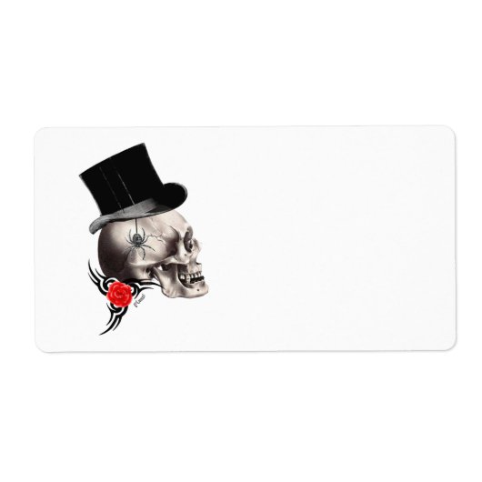 Gothische schedel en roos tattoo etiket (Voorkant)