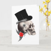 Gothische schedel en roos tattoo kaart (Gele Bloem)