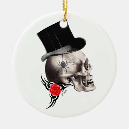 Gothische schedel en roos tattoo keramisch ornament (Voorkant)
