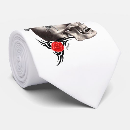 Gothische schedel en roos tattoo stropdas (Opgerold)