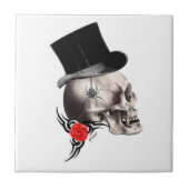 Gothische schedel en roos tattoo tegeltje (Voorkant)