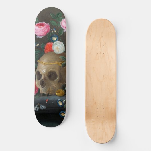Gothische schedel en Rozen Schimmeldonkergrijs Persoonlijk Skateboard (Voorkant)