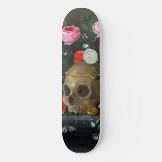 Gothische schedel en Rozen Schimmeldonkergrijs Persoonlijk Skateboard (Voorkant)