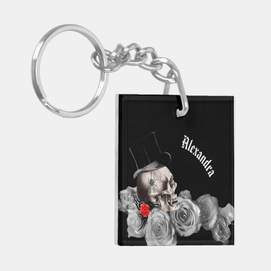Gothische schedel en Rozen Sleutelhanger (Voorkant Links)