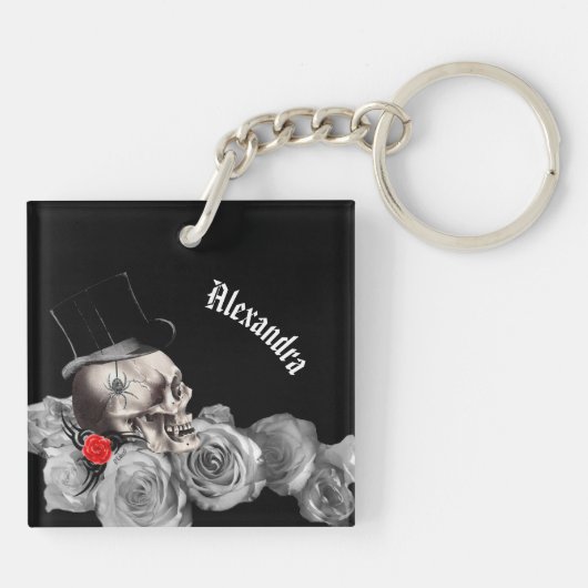 Gothische schedel en Rozen Sleutelhanger (Achterkant)