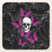 Gothische schedel en vlinders kartonnen onderzetters (Voorkant)