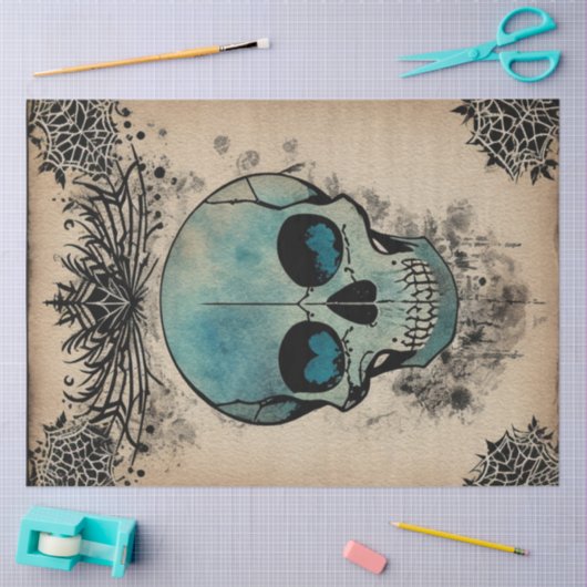 Gothische schedel met blauwgroen rookogen ephemera tissuepapier (Craft)