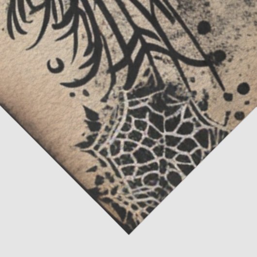 Gothische schedel met blauwgroen rookogen ephemera tissuepapier (Detail)