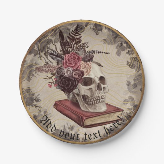 Gothische schedel met  kop papieren bordje (Voorkant)