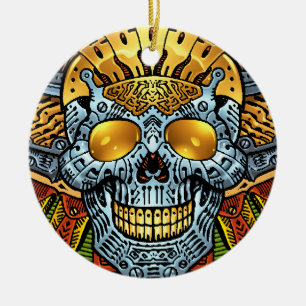 Gothische schedel met Pistolen en kogels door Al R Keramisch Ornament