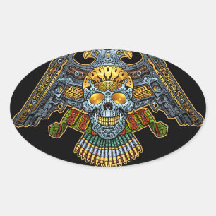 Gothische schedel met Pistolen en kogels door Al R Ovale Sticker