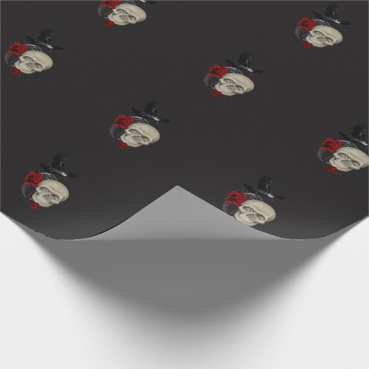 Gothische schedel met Roos en roven Cadeaupapier (Hoek)