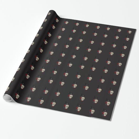 Gothische schedel met Roos en roven Cadeaupapier (Uitgerold)