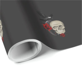 Gothische schedel met Roos en roven Cadeaupapier