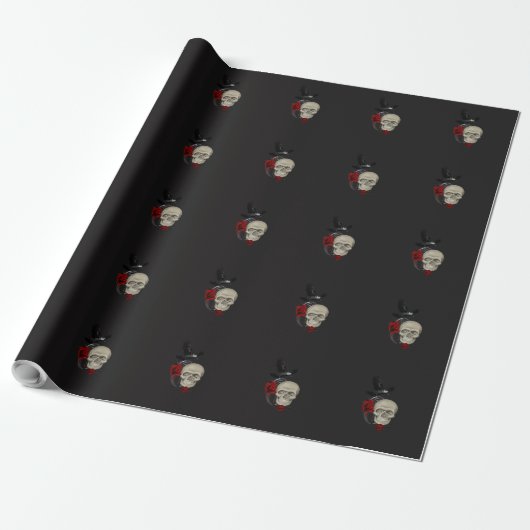 Gothische schedel met Roos en roven Cadeaupapier (Uitgerold)