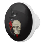 Gothische schedel met Roos en roven Keramische Knop (Rechts)