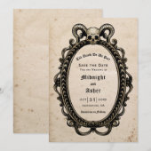 Gothische schedel tot de dood ons deel Antiek Save The Date (Voorkant / Achterkant)