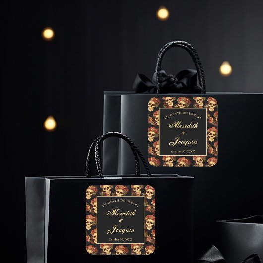 Gothische schedel tot dood ons deel van het zwarte vierkante sticker