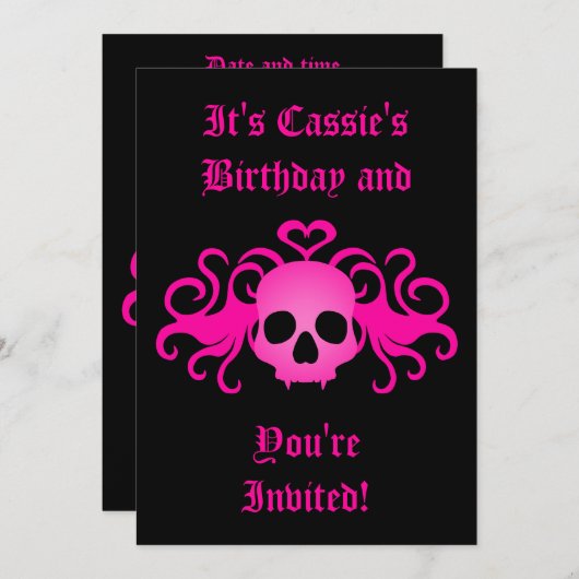 Gothische schedel verjaardag kaart (Voorkant / Achterkant)