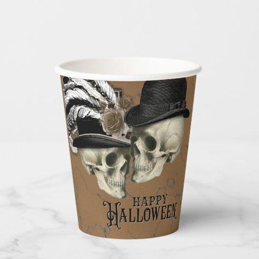 Gothische schedels bij Petten Halloween Papieren Bekers (Voorkant)