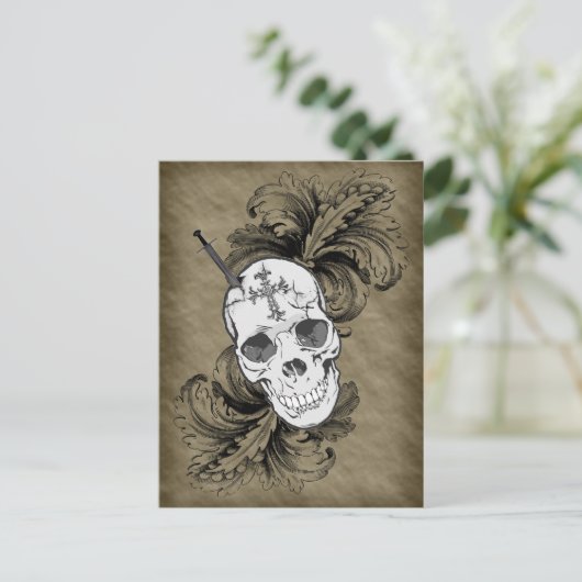 Gothische schedels en barokespas briefkaart (Staand voorkant)