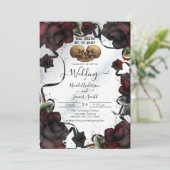 Gothische schedels rode rozen witte Halloween-brui Kaart (Staand voorkant)