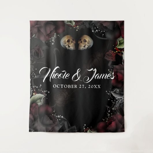 Gothische schedels rode zwarte rozen trouw achterg wandkleed (Voorkant)