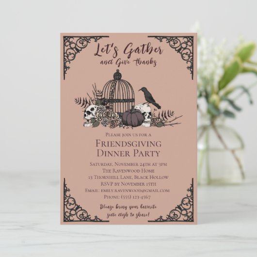 Gothische schedels & rozen dank aan vrienden met d kaart (Staand voorkant)