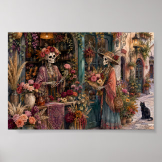 Gothische Skelet Bloemenwinkel Whimsigoth Bloemist Poster