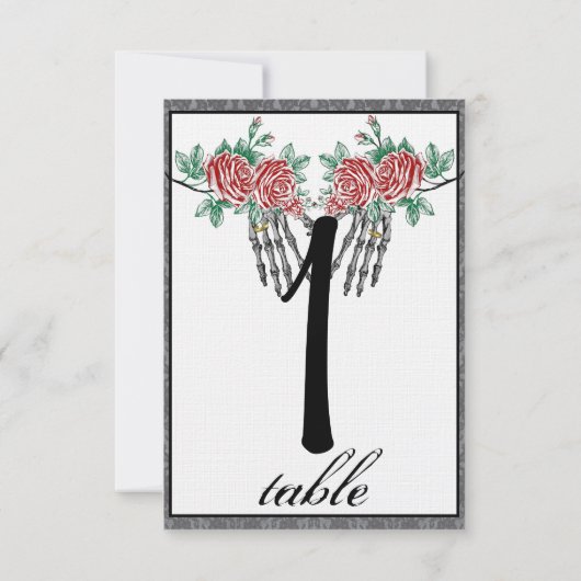 Gothische Skelet Hand Rozen Huwelijk Tafel Nummer Kaart (Achterkant)